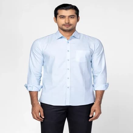 Powder Blue Cotton Fitted Shirt