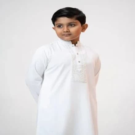 White Cotton Jacquard Panjabi